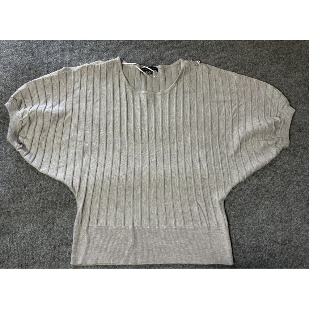 Adrienne Vittadini Sweater Womens XL Gray Cold Shoulder Rayon Blend